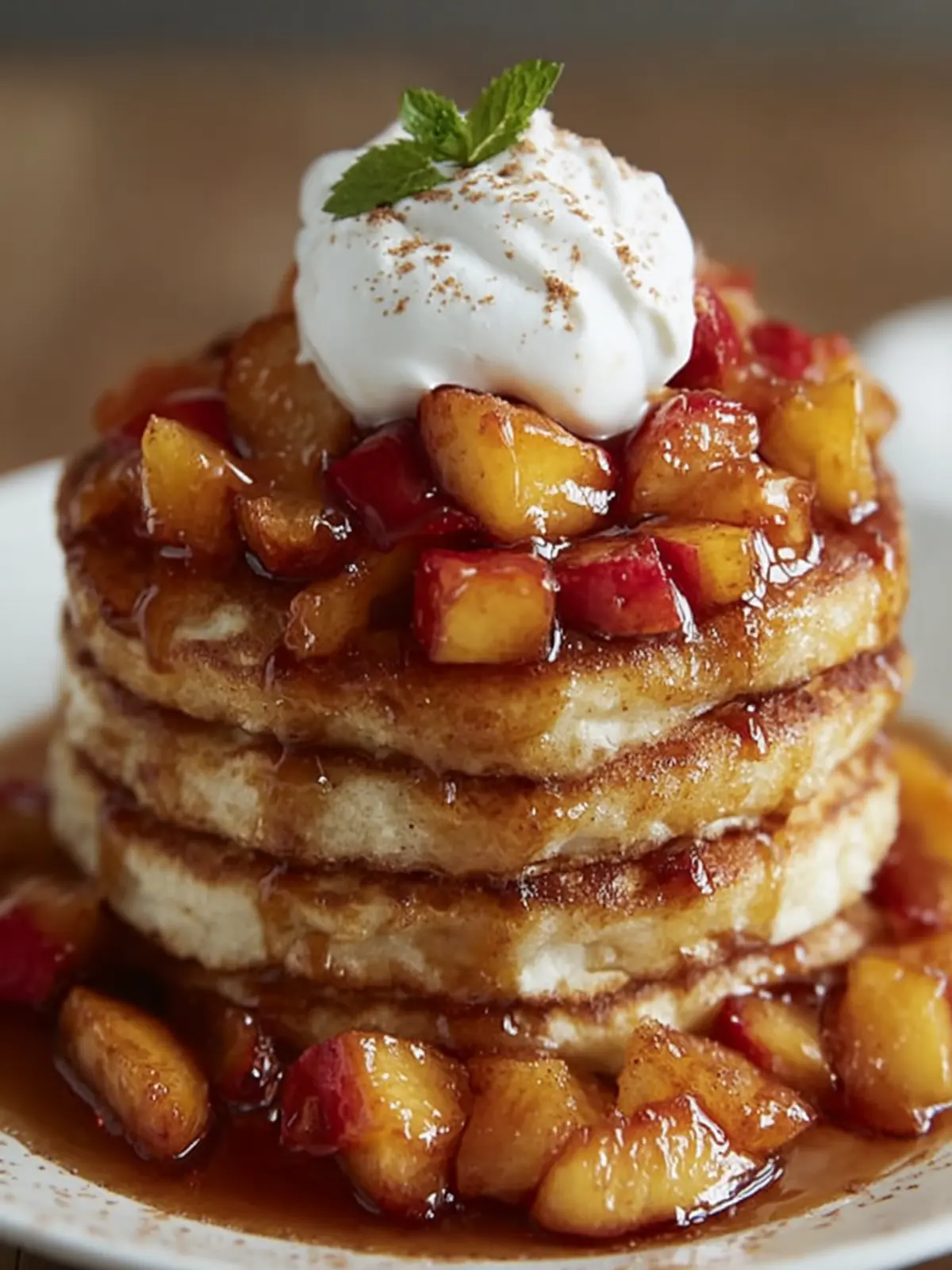 Fluffy Cinnamon Peach Pancakes Recipe First Image