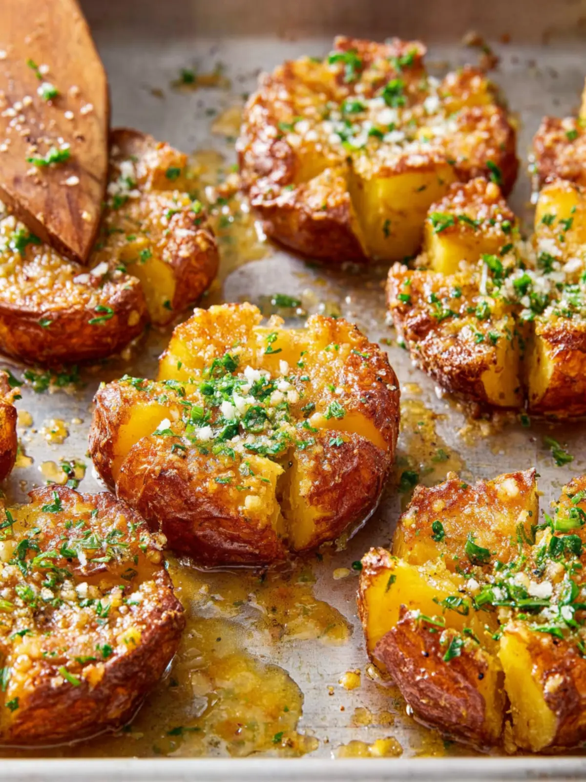 These Crispy Smashed Potatoes Pack a Buttery, Garlicky Punch First Image
