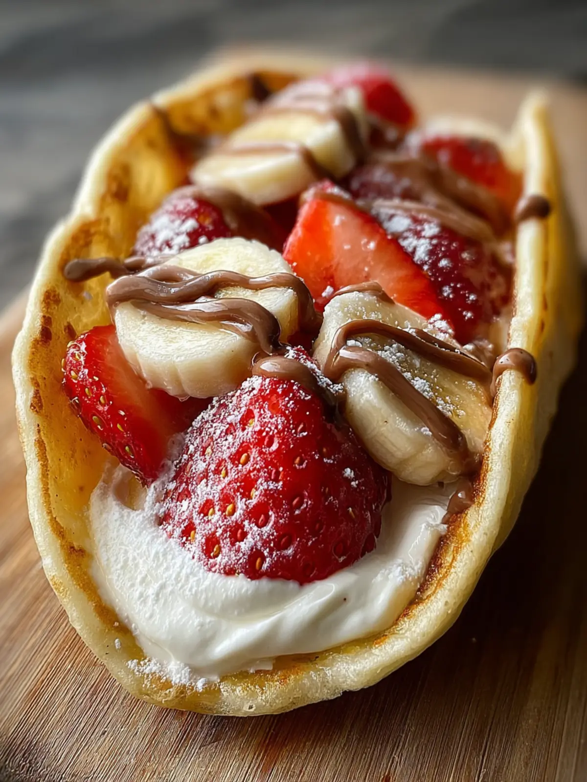 Pancake Tacos with Creamy Fruit Filling and Chocolate Drizzle Recipe First Image
