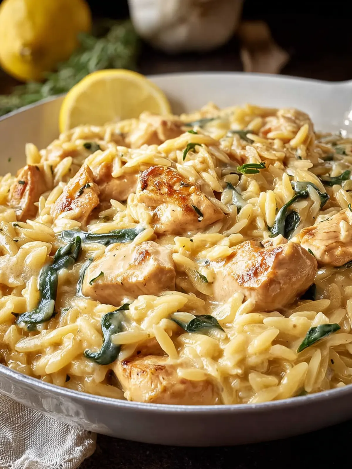 Creamy Lemon Chicken Orzo Pasta, One Pan Skillet First Image