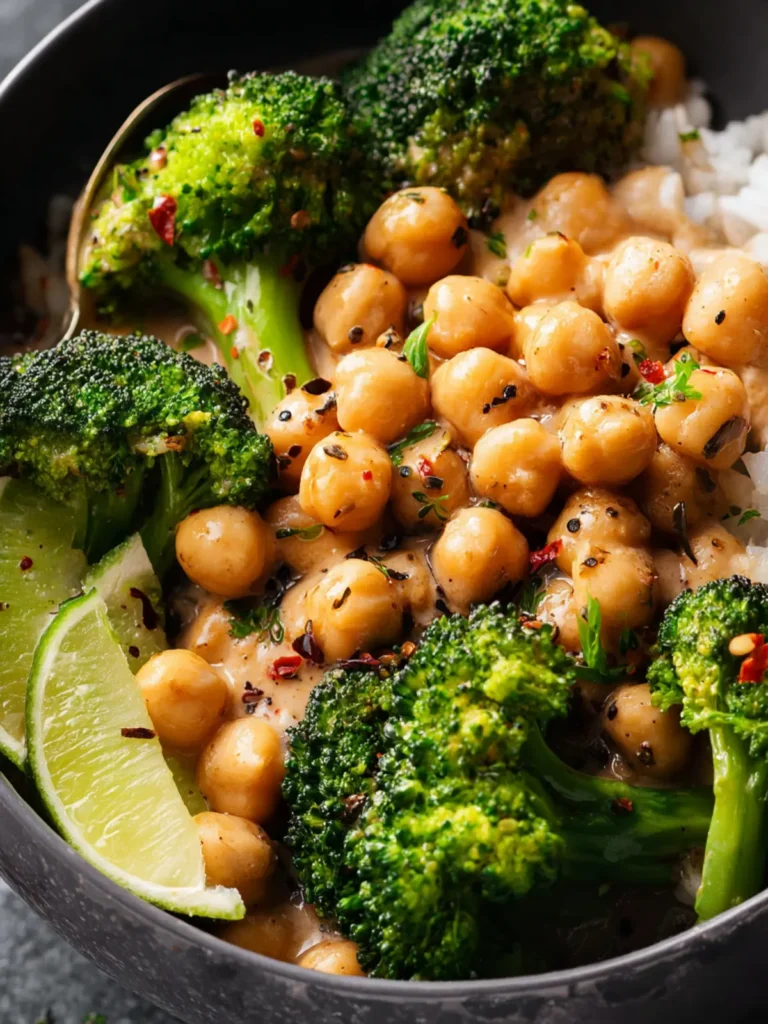 Peanut Chickpeas with Black Pepper Broccoli First Image